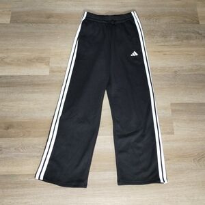 NWT Adidas 3 Stripe Black White Fleece Wide Leg Track Pants Women Small Blokette